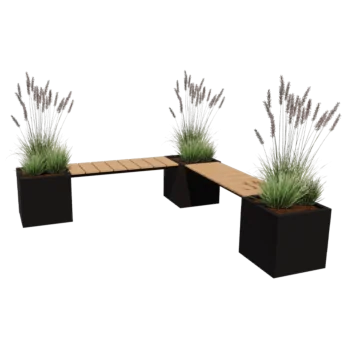 Oceľový kvetináč - Štvorec - Rohová zostava - 221,2 x 221,2 x 50 cm - Iná farba RAL - So spodnou doskou - S lavičkou