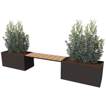 Oceľový kvetináč - Obdĺžnik - 321,2 x 50 x 50 cm - Iná farba RAL - So spodnou doskou - S lavičkou