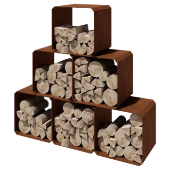 Prístrešok na drevo z cortenovej ocele - Colorado 6 kusov - 40 x 40 x 40 cm