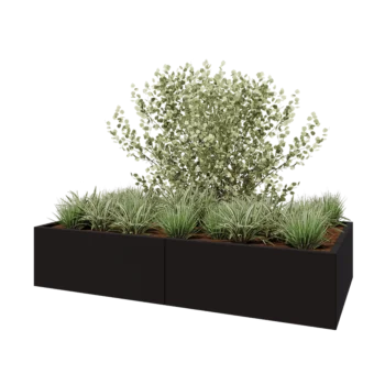 Oceľový kvetináč XXL - Obdĺžnik - 200 x 100 x 40 cm - RAL9005 matný (čierny) - So spodnou doskou