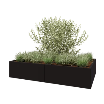 Oceľový kvetináč XXL - Obdĺžnik - 200 x 120 x 40 cm - RAL9005 matný (čierny) - So spodnou doskou