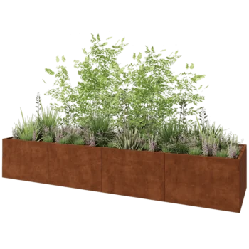 Cortenový kvetináč XXL - Obdĺžnik - 480 x 120 x 80 cm - So spodnou doskou