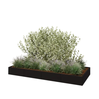 Oceľový kvetináč XXL - Obdĺžnik - 320 x 120 x 30 cm - RAL9005 matný (čierny) - So spodnou doskou