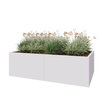 Oceľový kvetináč XXL - Obdĺžnik - 200 x 120 x 60 cm - RAL9010 matný (biela) - So spodnou doskou