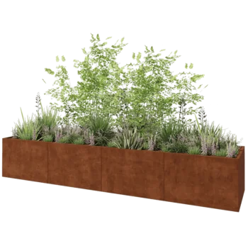Cortenový kvetináč XXL - Obdĺžnik - 480 x 100 x 80 cm - So spodnou doskou