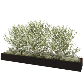 Oceľový kvetináč XXL - Obdĺžnik - 480 x 80 x 40 cm - RAL9005 matný (čierny) - So spodnou doskou