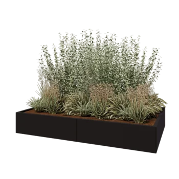 Oceľový kvetináč XXL - Obdĺžnik - 200 x 120 x 30 cm - RAL9005 matný (čierny) - Bez spodnej dosky