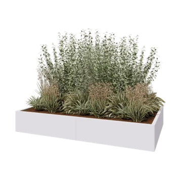 Oceľový kvetináč XXL - Obdĺžnik - 200 x 120 x 30 cm - RAL9010 matný (biela) - So spodnou doskou