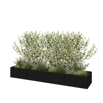 Oceľový kvetináč XXL - Obdĺžnik - 320 x 60 x 40 cm - RAL9005 matný (čierny) - So spodnou doskou