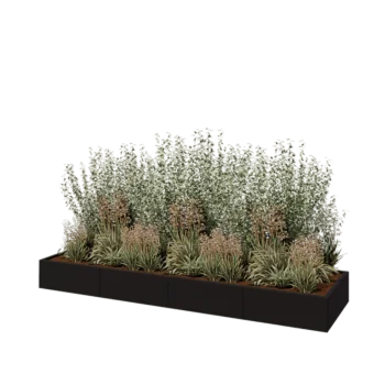 Oceľový kvetináč XXL - Obdĺžnik - 320 x 80 x 30 cm - RAL9005 matný (čierny) - So spodnou doskou