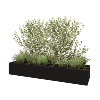 Oceľový kvetináč XXL - Obdĺžnik - 200 x 50 x 30 cm - RAL9005 matný (čierny) - So spodnou doskou