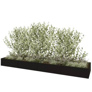 Oceľový kvetináč XXL - Obdĺžnik - 480 x 100 x 40 cm - RAL9005 matný (čierny) - So spodnou doskou