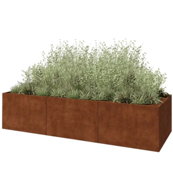 Cortenový kvetináč XXL - Obdĺžnik - 360 x 120 x 80 cm - So spodnou doskou