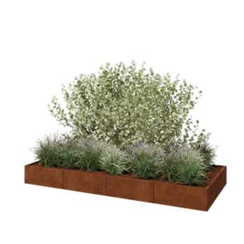 Cortenový kvetináč XXL - Obdĺžnik - 320 x 120 x 30 cm - So spodnou doskou