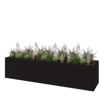 Oceľový kvetináč XXL - Obdĺžnik - 360 x 80 x 80 cm - RAL9005 matný (čierny) - So spodnou doskou