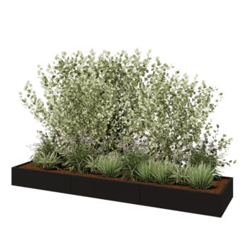 Oceľový kvetináč XXL - Obdĺžnik - 360 x 80 x 30 cm - RAL9005 matný (čierny) - So spodnou doskou