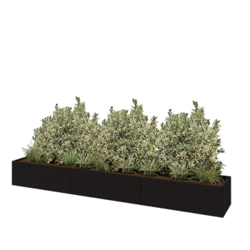 Oceľový kvetináč XXL - Obdĺžnik - 360 x 50 x 40 cm - RAL9005 matný (čierny) - So spodnou doskou