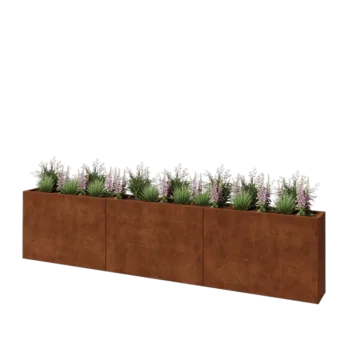 Cortenový kvetináč XXL - Obdĺžnik - 360 x 30 x 80 cm - So spodnou doskou