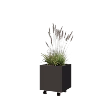 Oceľový kvetináč - Štvorec - 40 x 40 x 40 cm - Iná farba RAL - So spodnou doskou - S kolieskami