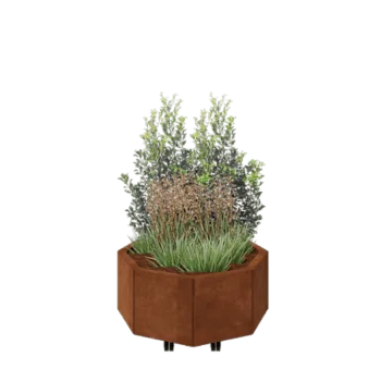 Cortenový kvetináč - Osembuholník - 72,4 x 72,4 x 30 cm - So spodnou doskou - S kolieskami