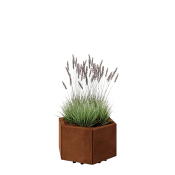 Cortenový kvetináč - Šesťuholník - 59,3 x 52 x 30 cm - So spodnou doskou - S nohami