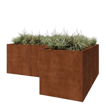 Cortenový kvetináč - L-tvar - 300 x 200 x 100 cm - So spodnou doskou