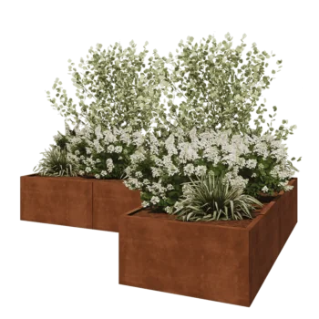 Cortenový kvetináč - L-tvar - 300 x 200 x 50 cm - So spodnou doskou