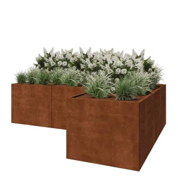 Cortenový kvetináč - L-tvar - 300 x 200 x 80 cm - So spodnou doskou