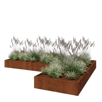 Cortenový kvetináč - L-tvar - 360 x 240 x 30 cm - So spodnou doskou