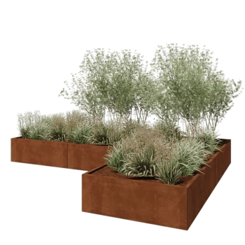 Cortenový kvetináč - L-tvar - 360 x 240 x 40 cm - So spodnou doskou