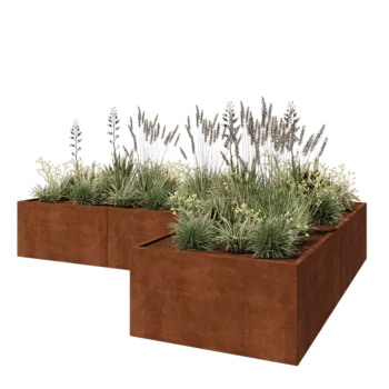 Cortenový kvetináč - L-tvar - 360 x 240 x 60 cm - So spodnou doskou