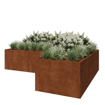 Cortenový kvetináč - L-tvar - 360 x 240 x 80 cm - So spodnou doskou