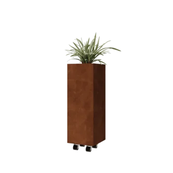 Cortenový kvetináč - Štvorec - 30 x 30 x 80 cm - So spodnou doskou - S kolieskami