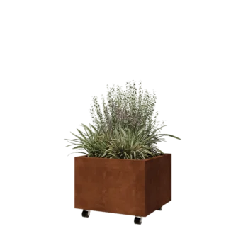 Cortenový kvetináč - Štvorec - 60 x 60 x 40 cm - So spodnou doskou - S kolieskami