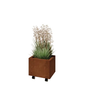 Cortenový kvetináč - Obdĺžnik - 40 x 30 x 30 cm - So spodnou doskou - S kolieskami