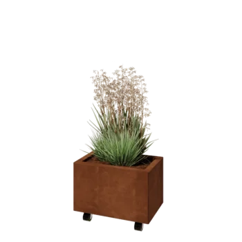 Cortenový kvetináč - Obdĺžnik - 50 x 30 x 30 cm - So spodnou doskou - S kolieskami