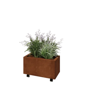 Cortenový kvetináč - Obdĺžnik - 60 x 30 x 30 cm - So spodnou doskou - S kolieskami