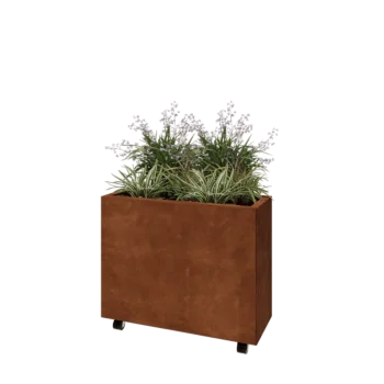 Cortenový kvetináč - Obdĺžnik - 80 x 30 x 60 cm - So spodnou doskou - S kolieskami