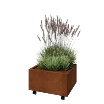 Cortenový kvetináč - Obdĺžnik - 60 x 50 x 30 cm - So spodnou doskou - S kolieskami