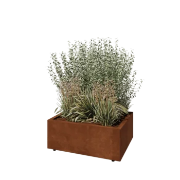 Cortenový kvetináč - Obdĺžnik - 80 x 60 x 30 cm - So spodnou doskou - S nohami