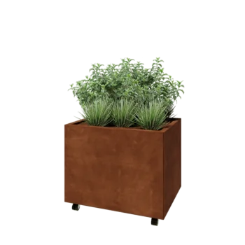 Cortenový kvetináč - Obdĺžnik - 80 x 60 x 60 cm - So spodnou doskou - S kolieskami