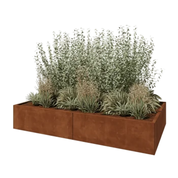 Cortenový kvetináč XXL - Obdĺžnik - 240 x 120 x 40 cm - So spodnou doskou