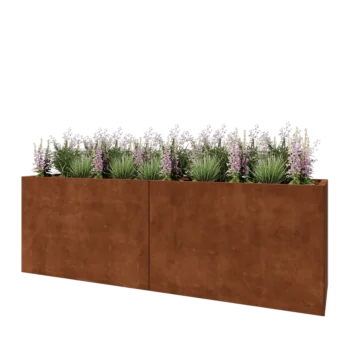 Cortenový kvetináč XXL - Obdĺžnik - 240 x 60 x 80 cm - So spodnou doskou