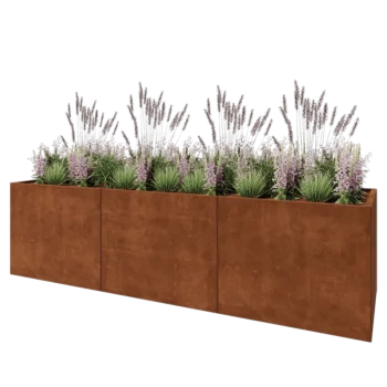 Cortenový kvetináč XXL - Obdĺžnik - 300 x 80 x 80 cm - So spodnou doskou