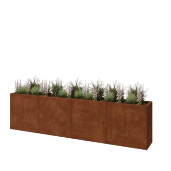 Cortenový kvetináč XXL - Obdĺžnik - 320 x 40 x 80 cm - So spodnou doskou