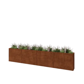 Cortenový kvetináč XXL - Obdĺžnik - 400 x 30 x 80 cm - So spodnou doskou