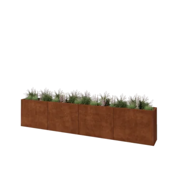 Cortenový kvetináč XXL - Obdĺžnik - 400 x 40 x 80 cm - So spodnou doskou