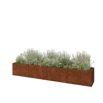 Cortenový kvetináč XXL - Obdĺžnik - 400 x 60 x 60 cm - So spodnou doskou