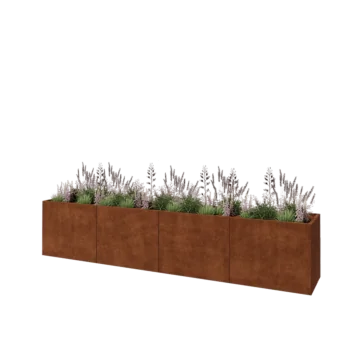Cortenový kvetináč XXL - Obdĺžnik - 400 x 60 x 80 cm - So spodnou doskou