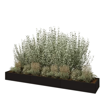 Oceľový kvetináč XXL - Obdĺžnik - 360 x 60 x 30 cm - RAL9005 matný (čierny) - So spodnou doskou